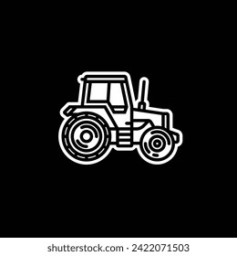 Original vector illustration. Contour icon of a tractor on wheels, for agricultural and industrial purposes. Hand drawn, not AI