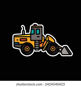 Original vector illustration. Contour icon of a bulldozer on wheels. Hand drawn, not AI