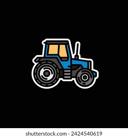 Original vector illustration. Contour icon of a tractor on wheels, for agricultural and industrial purposes. Hand drawn, not AI