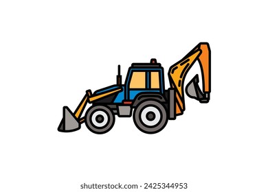 Original vector illustration. Contour icon of a tractor on wheels, for agricultural and industrial purposes. Hand drawn, not AI