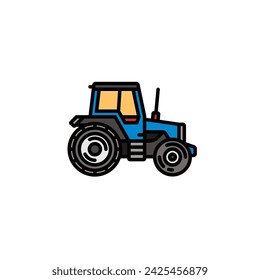 Original vector illustration. Contour icon of a tractor on wheels, for agricultural and industrial purposes. Hand drawn, not AI