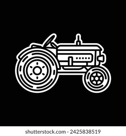 Ilustración vectorial original. Icono de contorno de un tractor retro, con fines agrícolas e industriales. Dibujado a mano, no AI