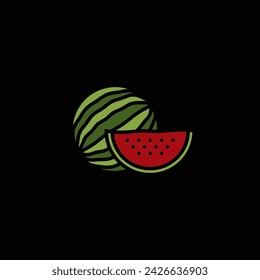 Original vector illustration. Contour icon of a ripe watermelon. Hand drawn, not AI