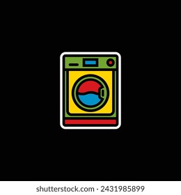 Original vector illustration. A contour icon. Electrical appliance, washing machine. Washer. Hand drawn, not AI