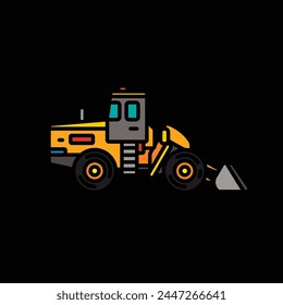 Original vector illustration. Contour icon of a bulldozer on wheels. Hand drawn, not AI