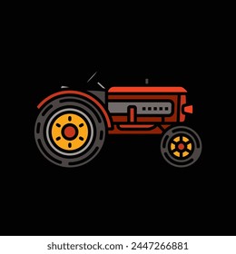 Original vector illustration. The contour icon of a retro tractor, agricultural and industrial purpose. Hand drawn, not AI