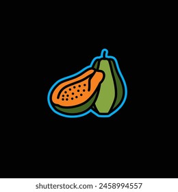 Ilustración vectorial original. Icono de contorno de una papaya madura. Dibujado a mano, no AI
