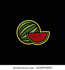 Original vector illustration. Contour icon of a ripe watermelon. Hand drawn, not AI