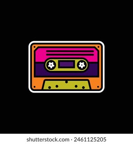 Original vector illustration. The contour icon of a retro audio cassette. Hand drawn, not AI