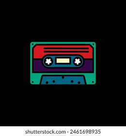 Original vector illustration. The contour icon of a retro audio cassette. Hand drawn, not AI