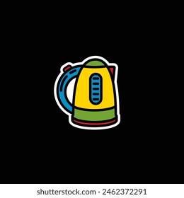 Original vector illustration. A contour icon.  An element of household appliances for making tea. Kitchen electric kettle. Hand drawn, not AI