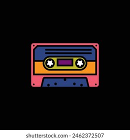 Ilustración vectorial original. Icono de contorno de una cinta de audio retro. Dibujado a mano, no AI