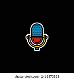 Original vector illustration. The contour icon of a retro studio microphone. Hand drawn, not AI