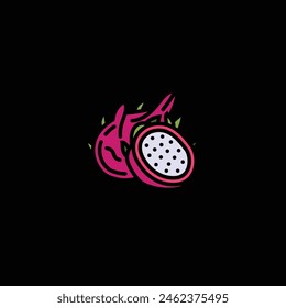 Original vector illustration. Contour icon of a ripe pitahaya. Hand drawn, not AI