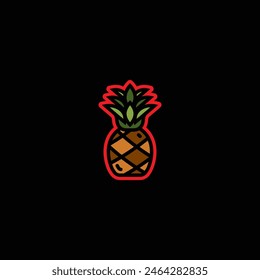 Ursprüngliche Vektorillustration. Kontursymbol einer reifen Ananas. Handgezeichnet, keine KI