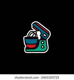Ilustración vectorial original. Un icono de contorno.  Un elemento de electrodomésticos para cocinar. Mezclador de cocina. Dibujado a mano, no AI