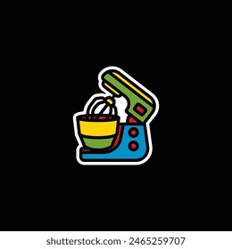 Ilustración vectorial original. Un icono de contorno.  Un elemento de electrodomésticos para cocinar. Mezclador de cocina. Dibujado a mano, no AI