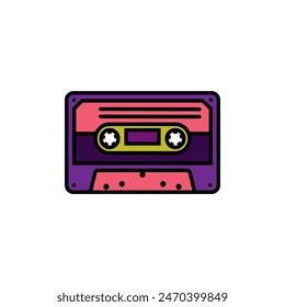 Original vector illustration. The contour icon of a retro audio cassette. Hand drawn, not AI