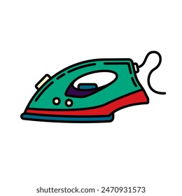 Original vector illustration. A contour icon. An element of household appliances for smoothing wrinkles and wrinkles on clothes. The iron is electric. Hand drawn, not AI