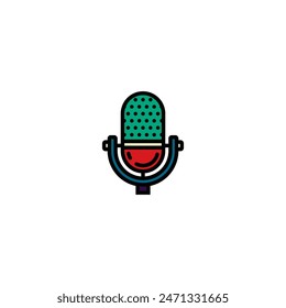 Original vector illustration. The contour icon of a retro studio microphone. Hand drawn, not AI