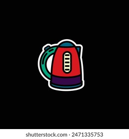 Original vector illustration. A contour icon.  An element of household appliances for making tea. Kitchen electric kettle. Hand drawn, not AI