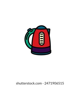 Original vector illustration. A contour icon.  An element of household appliances for making tea. Kitchen electric kettle. Hand drawn, not AI