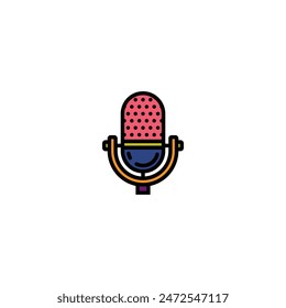 Ilustración vectorial original. Icono de contorno de un micrófono de estudio retro. Dibujado a mano, no AI