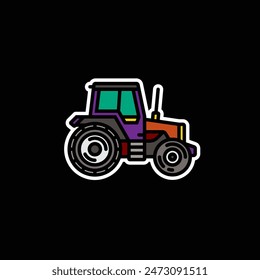 Original vector illustration. Contour icon of a tractor on wheels, for agricultural and industrial purposes. Hand drawn, not AI