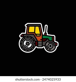 Ilustración vectorial original. Icono de contorno de un tractor sobre ruedas, con fines agrícolas e industriales. Dibujado a mano, no AI