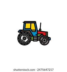 Ilustración vectorial original. Icono de contorno de un tractor sobre ruedas, con fines agrícolas e industriales. Dibujado a mano, no AI