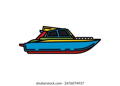 Original vector illustration. The contour icon of the yacht. Hand drawn, not AI