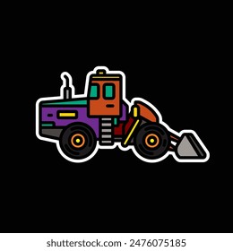 Original vector illustration. Contour icon of a bulldozer on wheels. Hand drawn, not AI