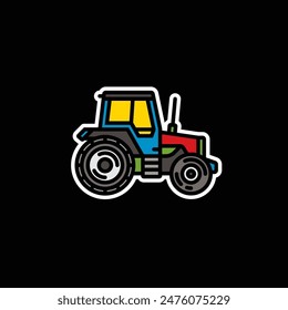 Original vector illustration. Contour icon of a tractor on wheels, for agricultural and industrial purposes. Hand drawn, not AI