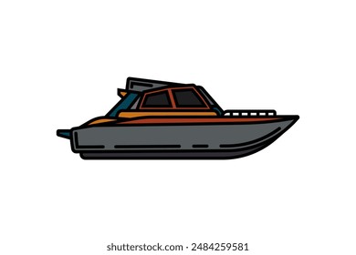 Original vector illustration. The contour icon of the yacht. Hand drawn, not AI