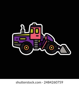 Original vector illustration. Contour icon of a bulldozer on wheels. Hand drawn, not AI