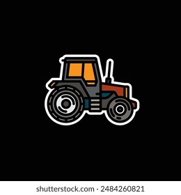 Original vector illustration. Contour icon of a tractor on wheels, for agricultural and industrial purposes. Hand drawn, not AI