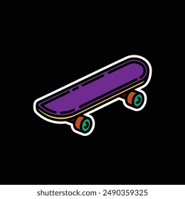 Original vector illustration. A contour icon. Vintage skateboard. Hand drawn, not AI