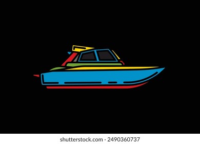 Original vector illustration. The contour icon of the yacht. Hand drawn, not AI