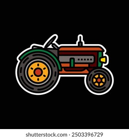 Original vector illustration. The contour icon of a retro tractor, agricultural and industrial purpose. Hand drawn, not AI