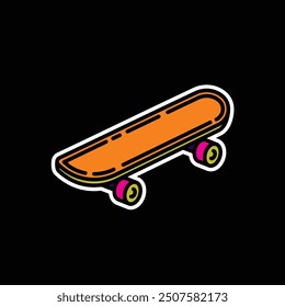 Original vector illustration. A contour icon. Vintage skateboard. Hand drawn, not AI