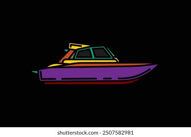 Original vector illustration. The contour icon of the yacht. Hand drawn, not AI