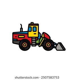 Original vector illustration. Contour icon of a bulldozer on wheels. Hand drawn, not AI