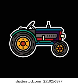 Ilustración vectorial original. El icono del contorno de un tractor retro, con fines agrícolas e industriales. Dibujado a mano, no AI