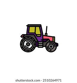 Ilustración vectorial original. Icono de contorno de un tractor sobre ruedas, para fines agrícolas e industriales. Dibujado a mano, no AI