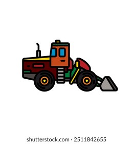 Original vector illustration. Contour icon of a bulldozer on wheels. Hand drawn, not AI