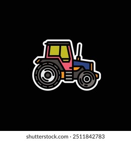 Original vector illustration. Contour icon of a tractor on wheels, for agricultural and industrial purposes. Hand drawn, not AI