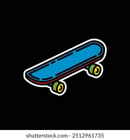 Original vector illustration. A contour icon. Vintage skateboard. Hand drawn, not AI