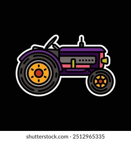 Original vector illustration. The contour icon of a retro tractor, agricultural and industrial purpose. Hand drawn, not AI