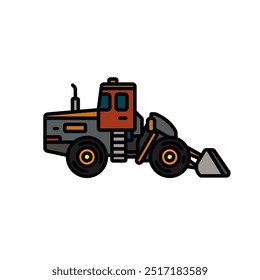 Original Vektorgrafik. Kontursymbol eines Bulldozers auf Rädern. HANDGEZEICHNET, NICHT KÜNSTLICHE INTELLIGENZ!