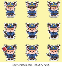 Original vector illustration. Vector illustration cute Deer police officer.Vector illustration Cute Deer dressed as a police officer. Vector illustration Set of police element. Police animals. 